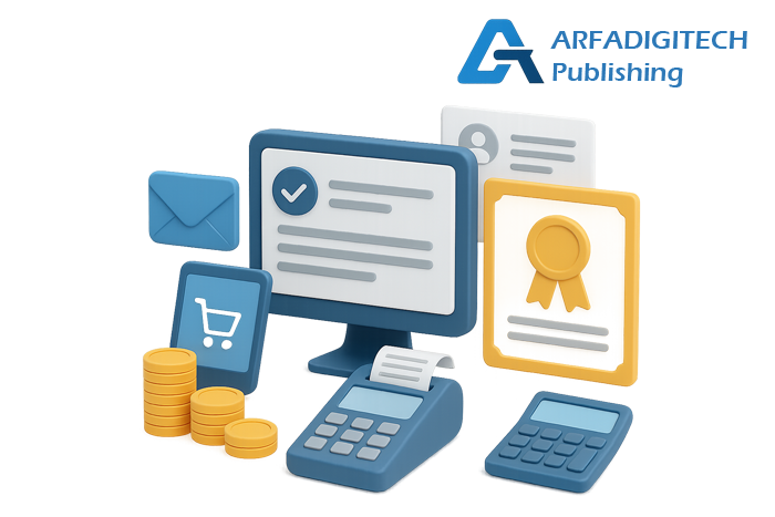 Ilustrasi dashboard workflow penerbitan jurnal ARFADIGITECH